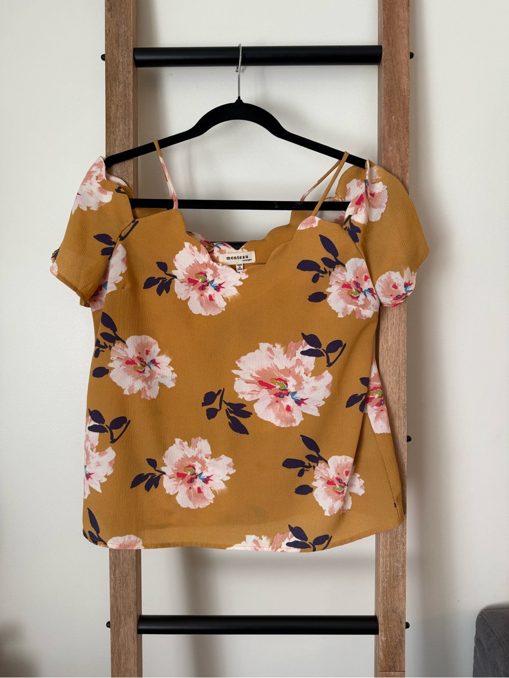Monteau Mustard Floral Cold Shoulder Blouse